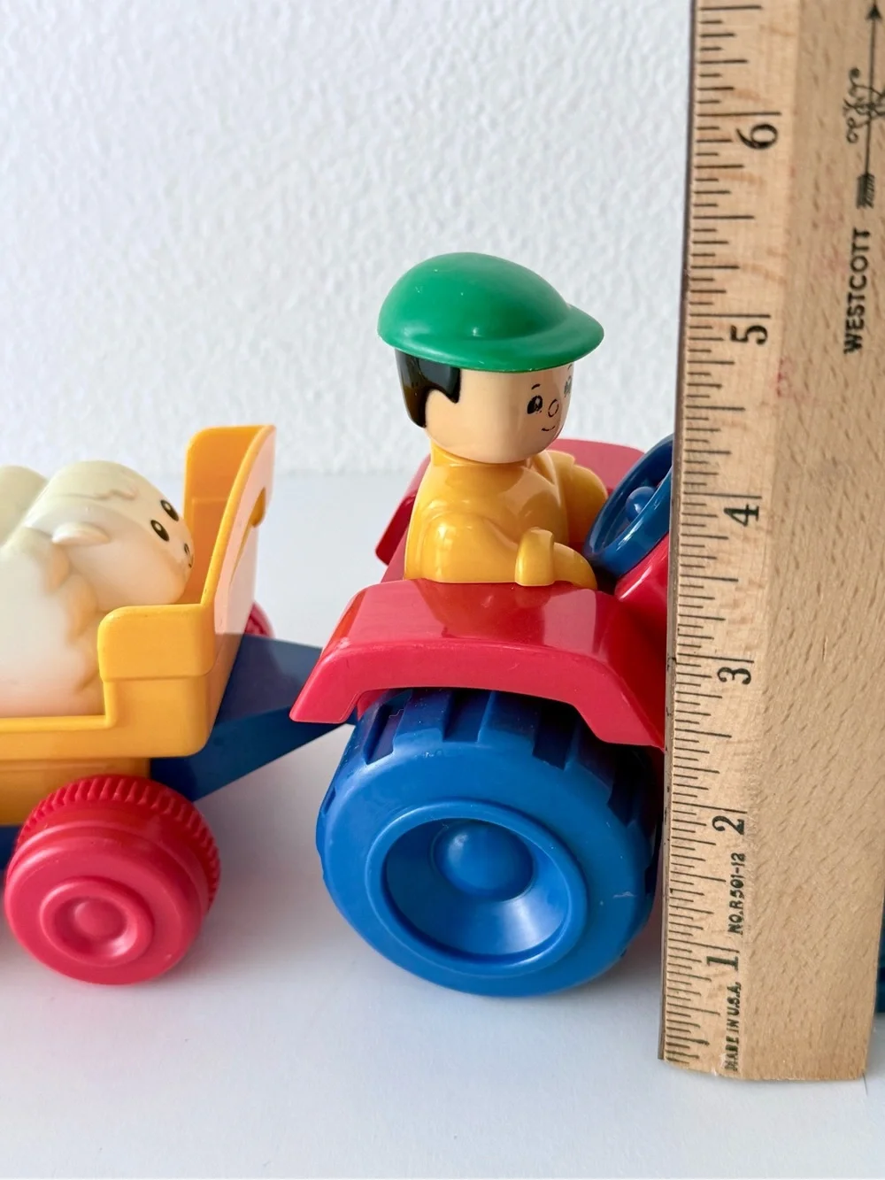 Tomy Pick Up n’ Go Tractor Sheep Trailer Farm Farmer Toy Vintage 1990 Rare Works